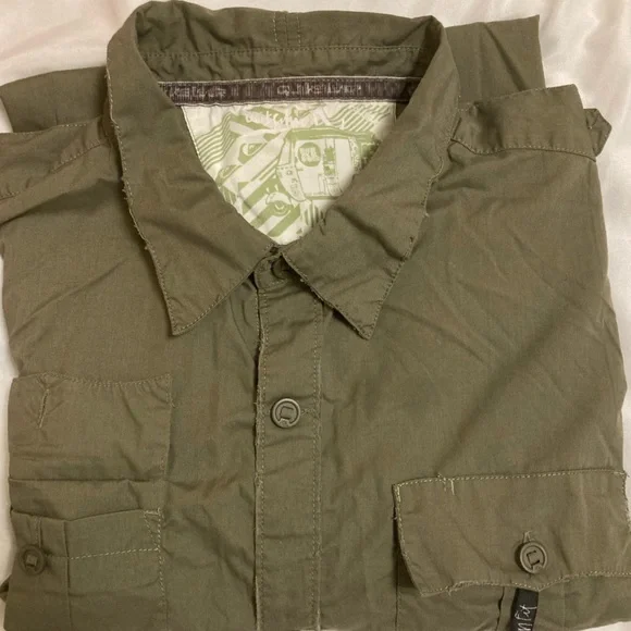 Quicksilver- Olive Green - Long Sleeve Casual Button Down Shirt - Picture 2 of 8
